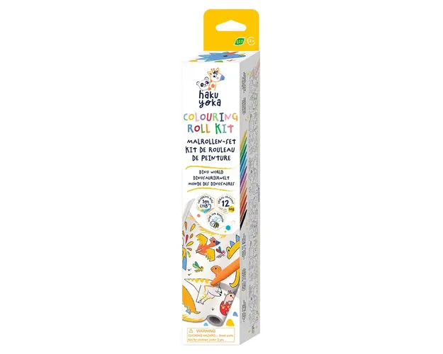 Kit rola de desenat 3 m si 12 creioane colorate cerate, Avenir, Haku Yoka, Dinozauri