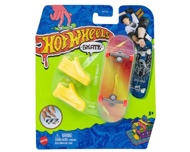 Set mini placa skateboard cu pantofi, Hot Wheels, Color Wave, HGT65