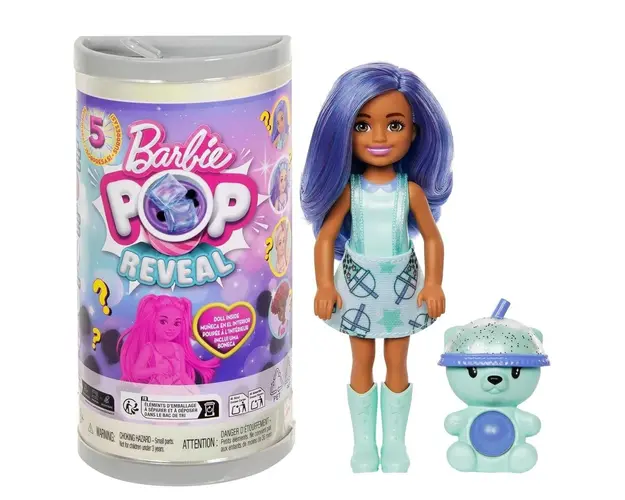 Papusa surpriza Chelsea, Barbie, Pop Reveal, Bubble Tea, 5 surprize, HRK63