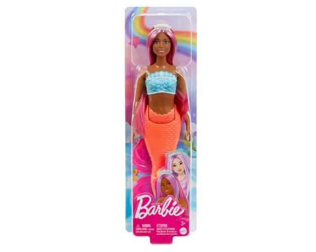 Papusa sirena cu accesorii, Barbie, Rosu, HRR04