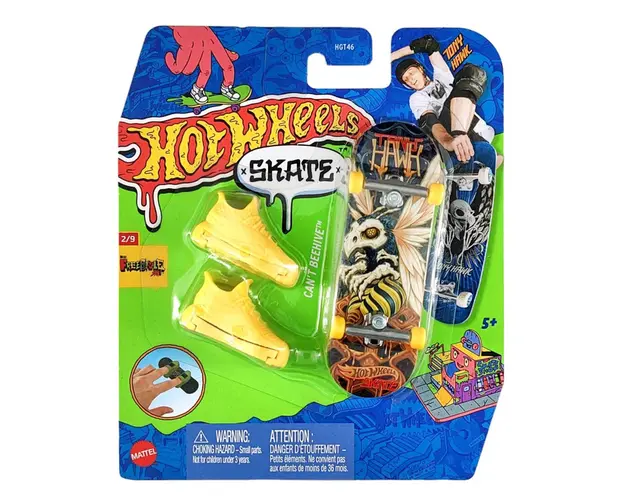 Set mini placa skateboard cu pantofi, Hot Wheels, Tony Hawk Freestyle, Cant Beehive, HVJ88