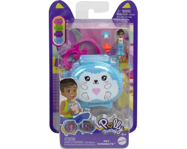 Mini gentuta in forma de animalut cu accesorii, Polly Pocket, Hedgehog, HXX23