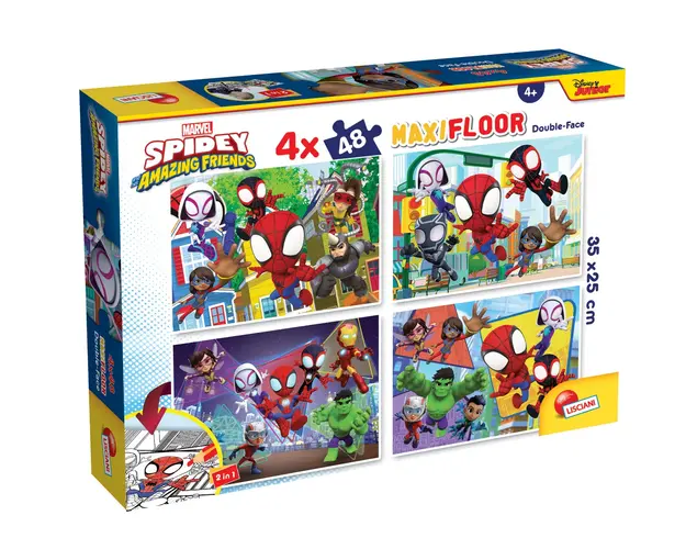 Puzzle de podea 2 in 1 Lisciani Marvel Spidey si prietenii lui uimitori, Maxi, 4 x 48 piese