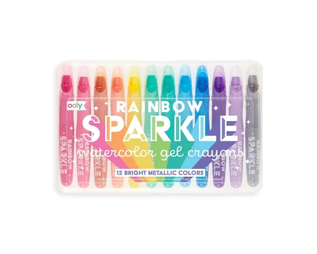 Creioane colorate cu gel acuarela cu sclipici Ooly, Rainbow Sparkle metallic, 12 buc