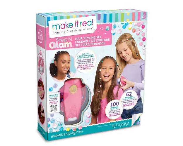 Set aplicator si accesorii pentru par, Make It Real, Snap N Glam, Hair Styling, 167 piese
