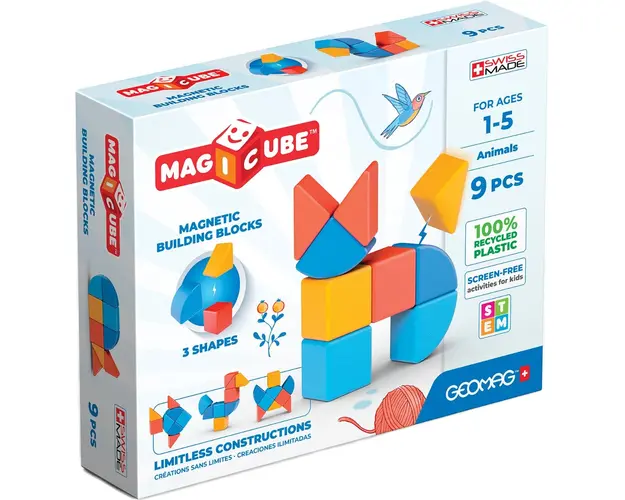Joc de constructie Geomag, Magnetic Magic Blocks Animale, 9 piese