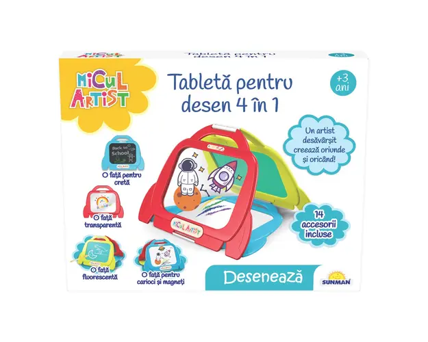 Tableta pentru desen 4 in 1, Micul Artist, 14 accesorii