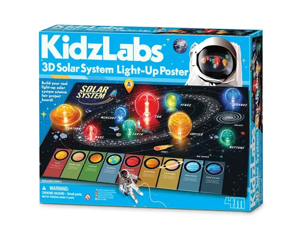 Joc educativ 4M, Poster luminos 3D cu sistemul solar, Kidzlabs