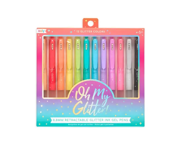 Pixuri retractabile cu gel si sclipici Ooly Oh my glitter, 12 culori