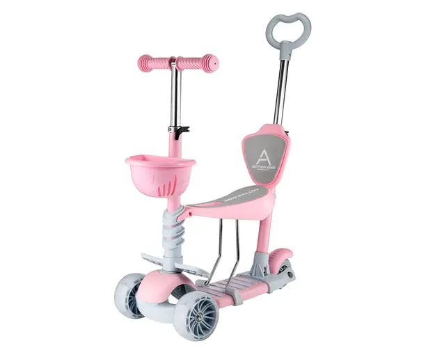 Trotineta 5 in 1 cu roti luminoase Action One, Kinder XS, Roz