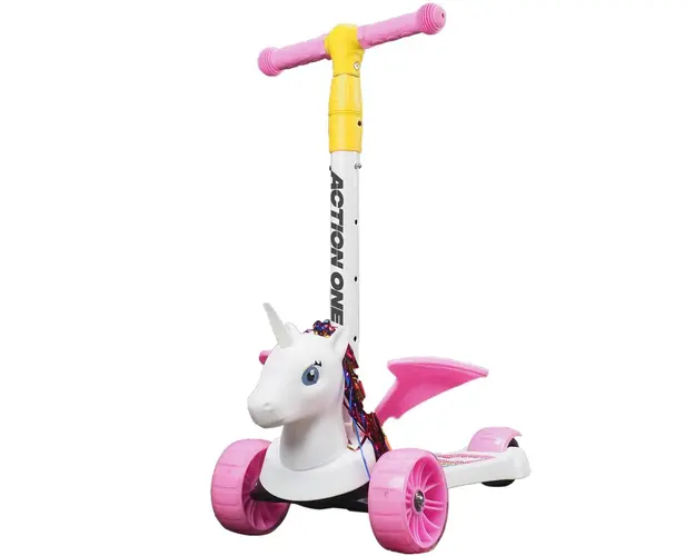 Trotineta cu roti luminoase si late Flying Unicorn, Action One, Roz
