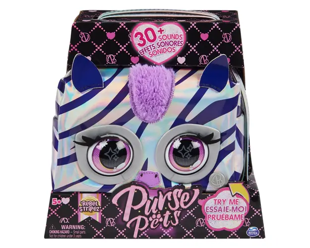 Geanta interactiva metalizata, Purse Pets, Albastru, 20140945