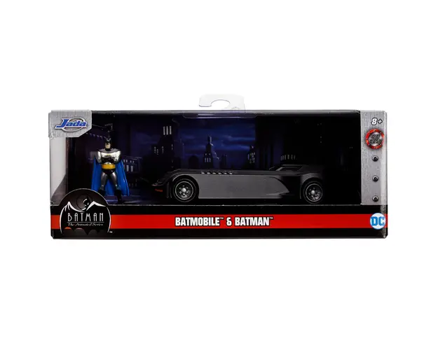 Set masina si figurina din metal, Jada, The Animated Series, Batman si Batmobile, 1:32