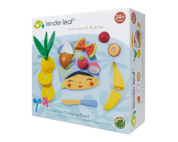 Set fructe tropicale de feliat din lemn premium, Tender Leaf Toys, 15 piese