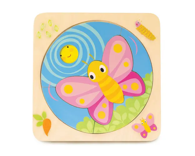 Puzzle educativ din lemn Tender Leaf Toys, Butterfly Life, 4 in 1