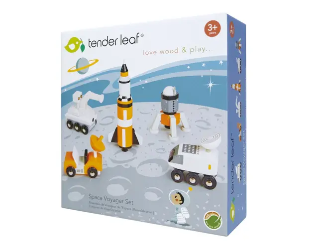 Set de joaca din lemn premium, Tender Leaf Toys, Calator spatial, 7 piese