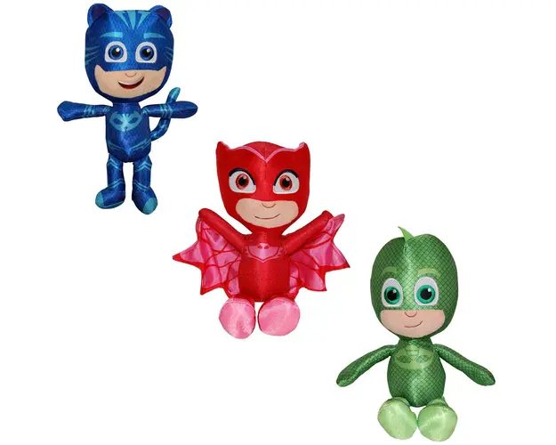 Set 3 jucarii de plus Play by Play, Owlette Gekko si Catboy Pj Masks, 32 cm