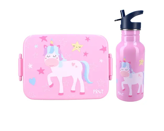 Set cutie alimente 16x13x5 cm si bidon inox 500 ml, Vadobag, Unicorn Pink