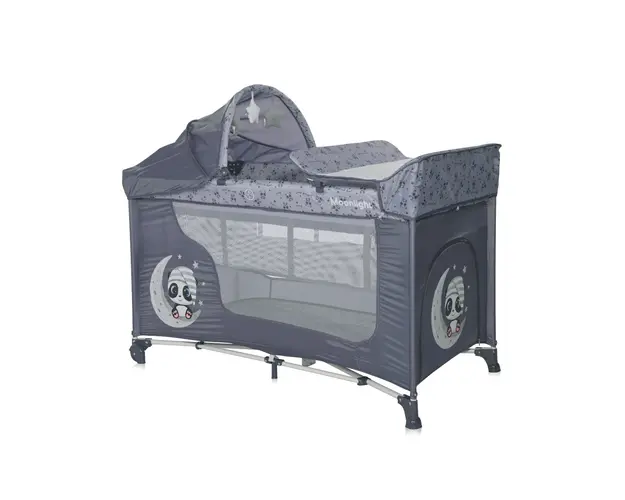 Patut pliabil Lorelli Moonlight Plus, 2 nivele cu accesorii, Cool Grey Pandas