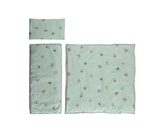 Set lenjerie pentru carucior, de iarna, Lorelli, Bumbac Ranforce, 4 piese, Friends Green