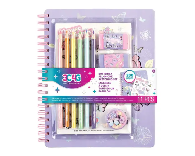 Caiet de schite cu 6 creioane colorate, 3C4G, Butterfly All in One