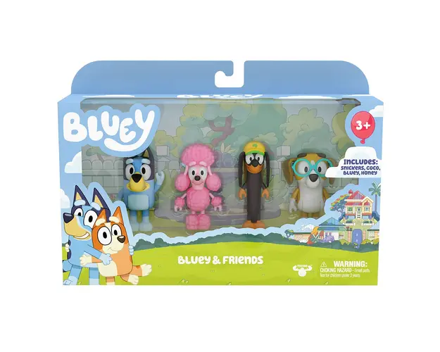 Set 4 figurine, Bluey, Snickers, Honey si Coco