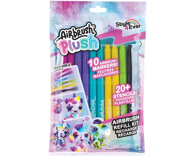 Set 10 markere colorate si 2 sabloane, Airbrush Plush, Style 4 Ever