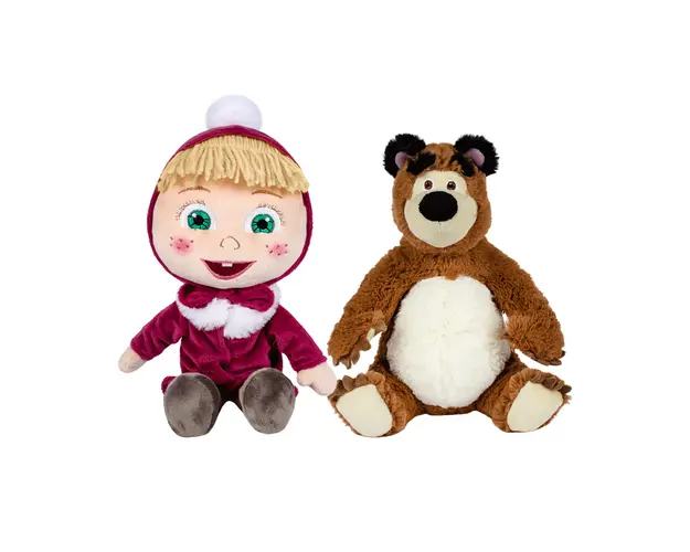 Set 2 jucarii din plus Play by Play, Masha cu pardesiu 26 cm si Ursul 25 cm