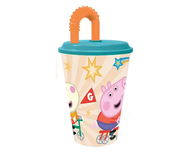 Pahar cu pai si capac, Stor, Peppa Pig, 430 ml