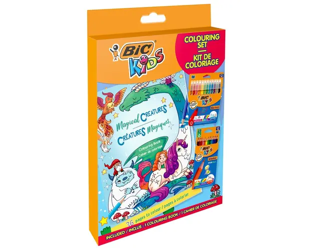 Set de colorat 2 in 1, Bic, carte, 12 creioane si markere colorate 