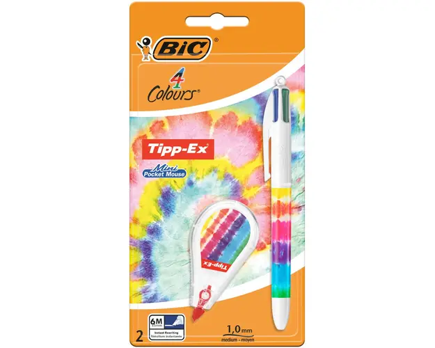 Pix cu 4 culori si banda corectoare, Bic, Tie Dye