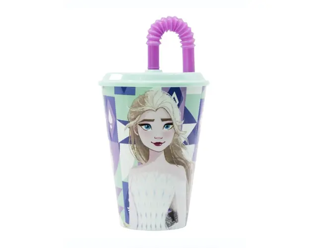 Pahar cu pai si capac, Stor, Frozen, 430 ml