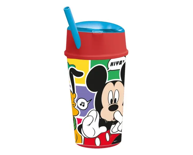 Pahar cu pai si compartiment superior, Stor, Mickey Mouse, 400 ml