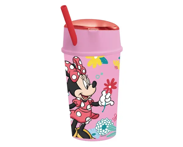Pahar cu pai si compartiment superior, Stor, Minnie Mouse, 400 ml