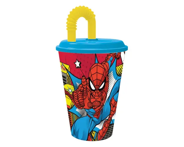 Pahar cu pai si capac, Stor, Spiderman, 430 ml