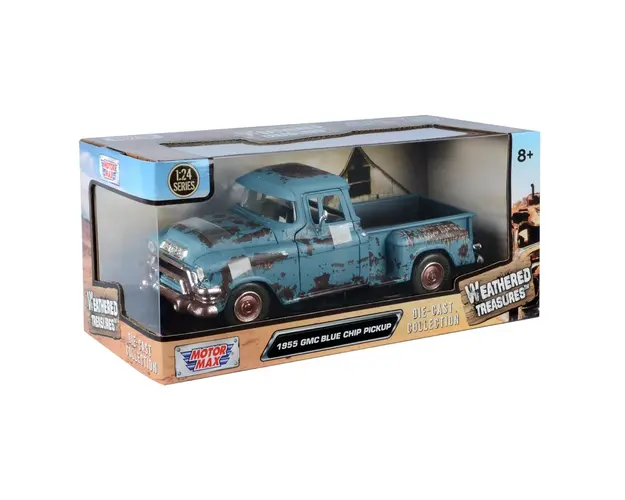 Masinuta metalica, Motormax, Weathered Treasures, 1955 GMC Blue Chip Pickup, 1:24