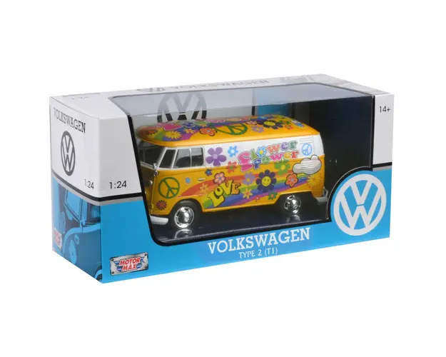 Camioneta Motormax, Volkswagen Type 2 T1 Flower Power, Galben, 1:24