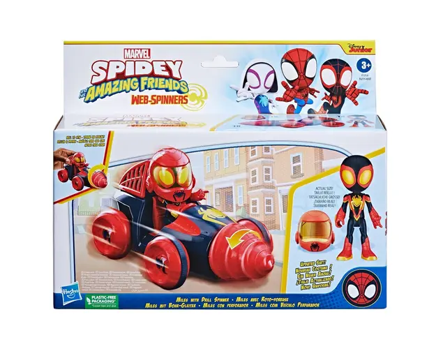 Set figurina cu vehicul, Spidey, Miles cu Drill Spinner, F72535
