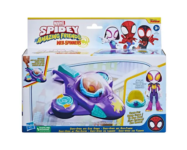 Set figurina cu vehicul, Spidey, Ghost Spider cu Glide Spinner, F72545