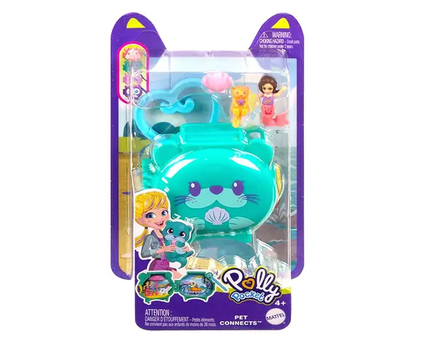 Mini gentuta in forma de animalut cu accesorii, Polly Pocket, Vidra, HKV48
