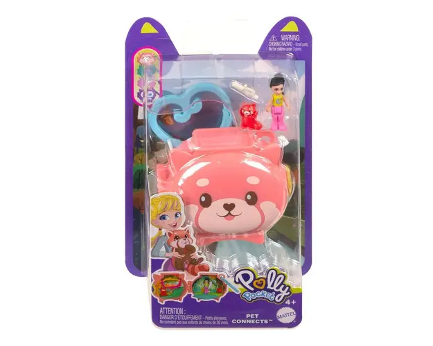 Mini gentuta in forma de animalut cu accesorii, Polly Pocket, Red Panda, HKV49