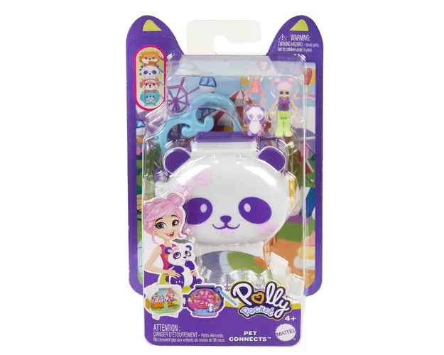 Mini gentuta in forma de animalut cu accesorii, Polly Pocket, Panda, HRD38