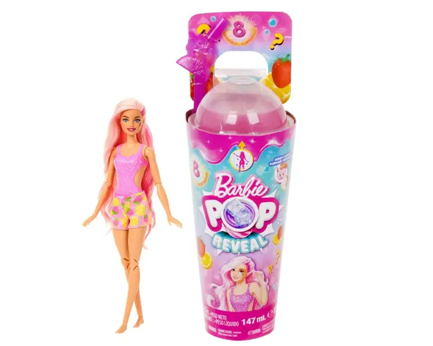 Papusa cu accesorii Barbie, Color Pop Reveal Fruit, Capsuna si Lamaie, 8 surprize, HNW41