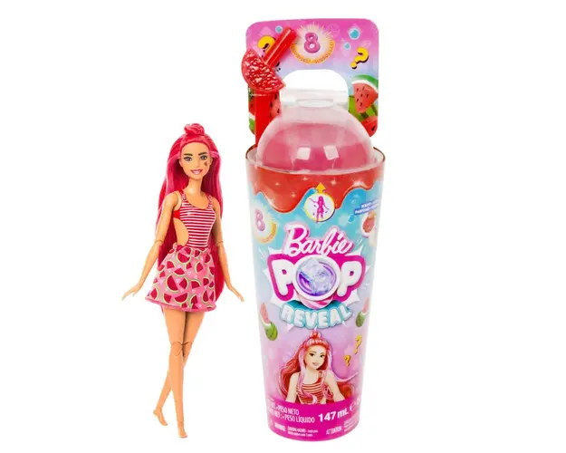 Papusa cu accesorii Barbie, Color Pop Reveal Fruit, Pepene, 8 surprize, HNW43