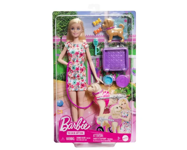 Papusa cu 2 catelusi si accesorii, Barbie, HTK37