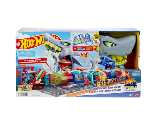 Spalatoria auto cu masinuta, Hot Wheels City Color Reveal, Ultra Shark, HTN82