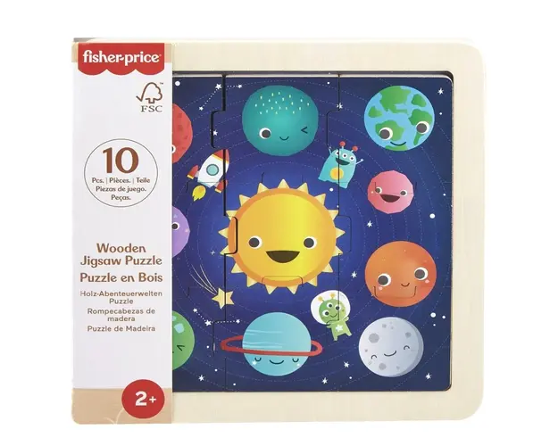 Mini puzzle din lemn, Fisher Price, Cosmos, 9 piese, HXV16