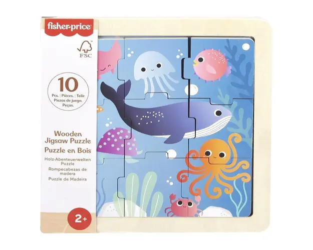 Mini puzzle din lemn, Fisher Price, Oceanul, 9 piese, HXV17