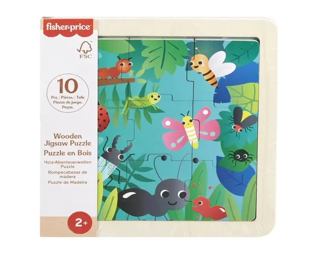 Mini puzzle din lemn, Fisher Price, Insecte, HXV19