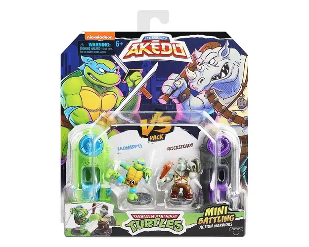 Set 2 figurine Testoasele Ninja, Akedo, Leonardo Vs Rocksteady, S1
